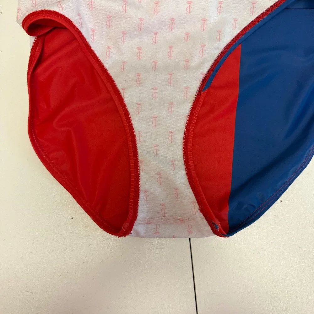 NWT Juicy Couture One Piece Swimsuit Red Navy Colorblock Logo Scoop Back ‎ XL
